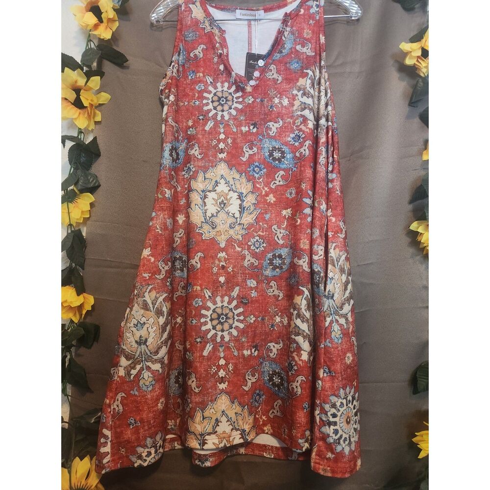 NWT Fantaslook Boho Medallion Print Tank Dress with Pockets Size M